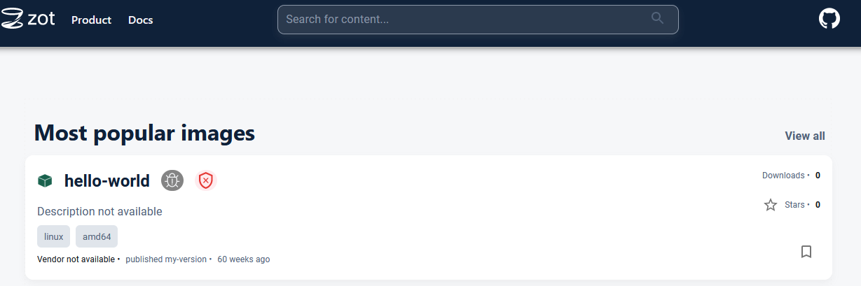 hello-world image in zot ui