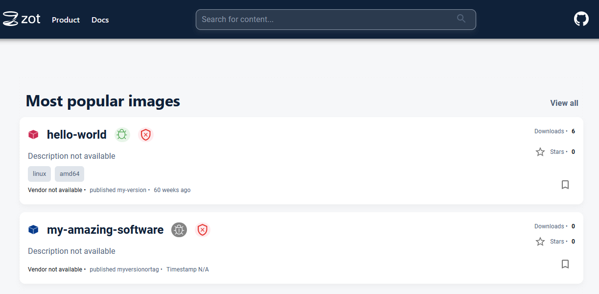 my amazing software artifact visible on zot ui